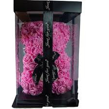 25 cm-es rózsaszín virág maci dobozban