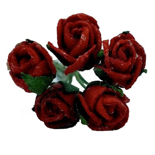 Mini papír rózsacsokor, piros, 5 szál/csokor