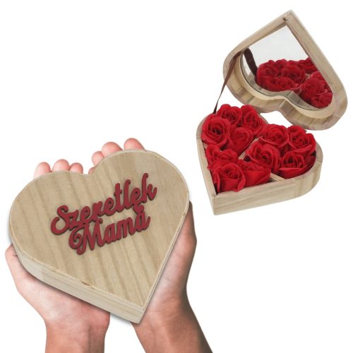 Szappanrózsa szív dobozban "Szeretlek mama" felirattal piros