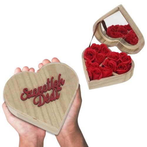 Szappanrózsa szív dobozban "Szeretlek dédi" felirattal piros