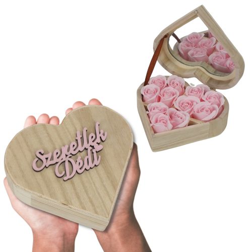 Szappanrózsa szív dobozban "Szeretlek dédi" felirattal rózsaszín