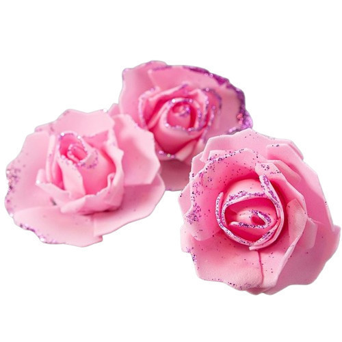 Rózsaszín habrózsa lila glitteres  5-6 cm