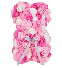 Tarka rózsaszín virágmaci 25 cm