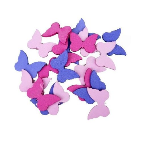 Dekorgumi pillangók, rózsaszín-lila, 2 cm, 20 db/csomag