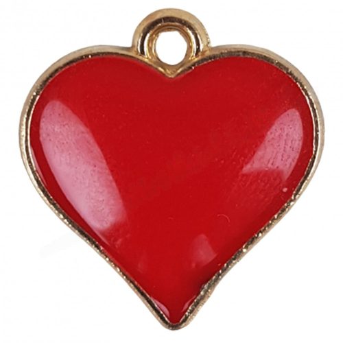Fémmedál, szív, piros, 1,7x1,6 cm